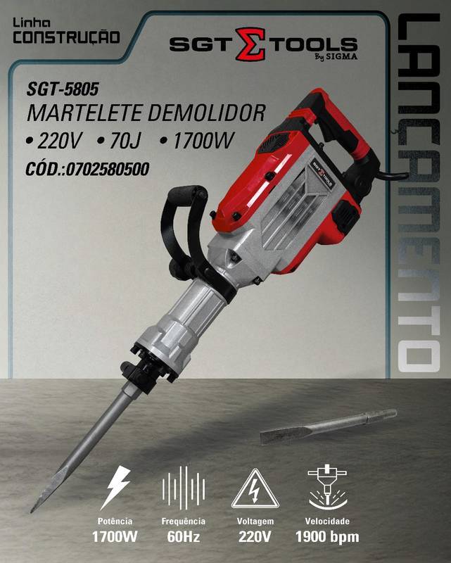 SGT-5805 - 220V - Martelete Demolidor 70J - 1700W