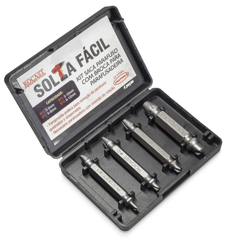 KIT SACA PARAFUSO C/BROCA P/PARAFUSADEIRA Nº 1, 2, 3 E 4 4 PEÇAS