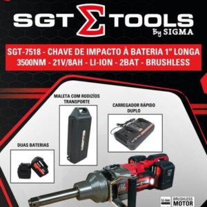 SGT-7518 - Chave de Impacto a Bateria 1" Longa - 3500NM - 21V/8AH - LI-Ion - 2BAT - Brushless