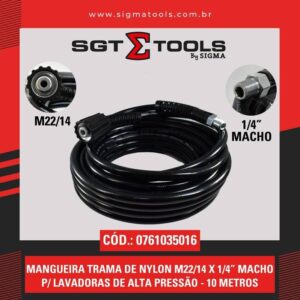 Mangueira Trama Nylon (M22/14 X 1/4 Macho) P/ Lavadoras Alta Pressao - 10 Metros
