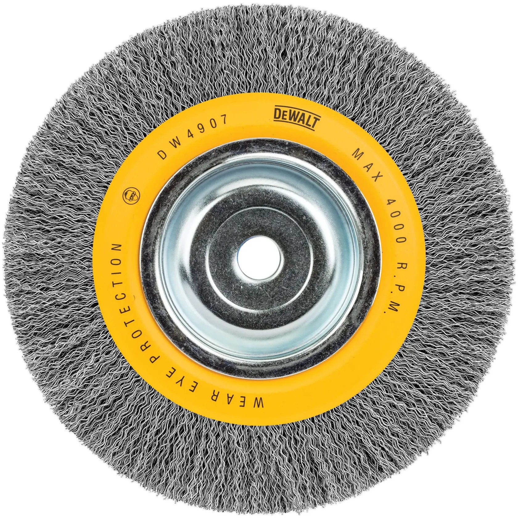 DEWALT DW4907 — Escova de Aço com Furo - Fio Fino 8" 5/8 .014 Larga (Ondulada)
