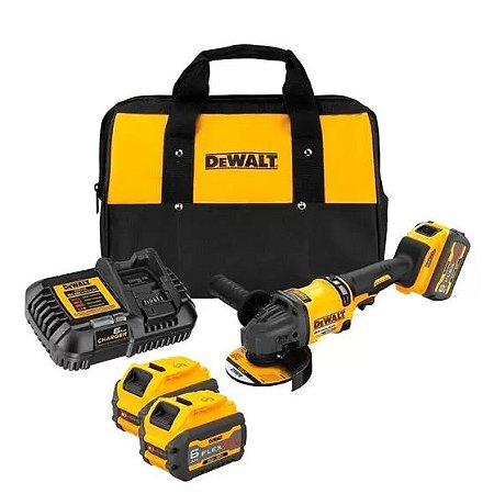DEWALT DCG418T2-B2 — Esmerilhadeira Angular 5" (127MM) 60V Max* Flexvolt LI-Ion, Brushless 2 Bat 6AH, (DCB606) Carreg 220V (DCB1106) e Bolsa