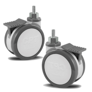 CPTE.05F.PU.E (0012)  Roda Cpt 125MM PU C/ Rolamento Freio e Espiga - Branca (0012