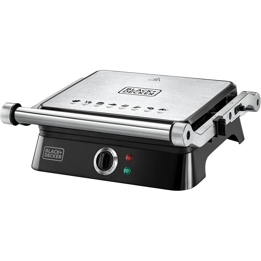 Black+decker G1400N-BR — Grill Elétrico, Abertura 180°, Controle de Temperatura, Luz Indicativa de Funcionamento, Chapas Antiaderentes, Prensa
