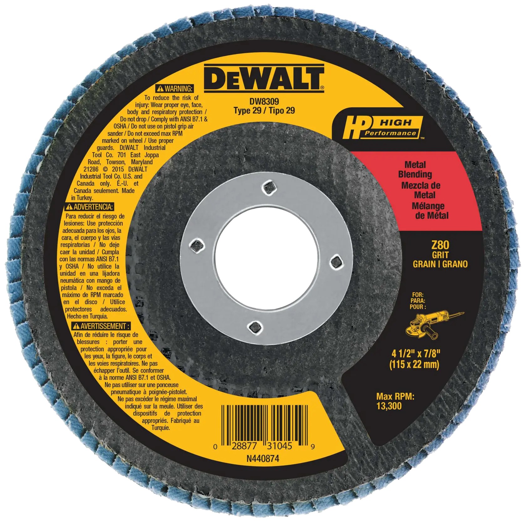 DEWALT DW8309-BR — Disco Flap Fibra Con 4 1/2" X 7/8" Z 80