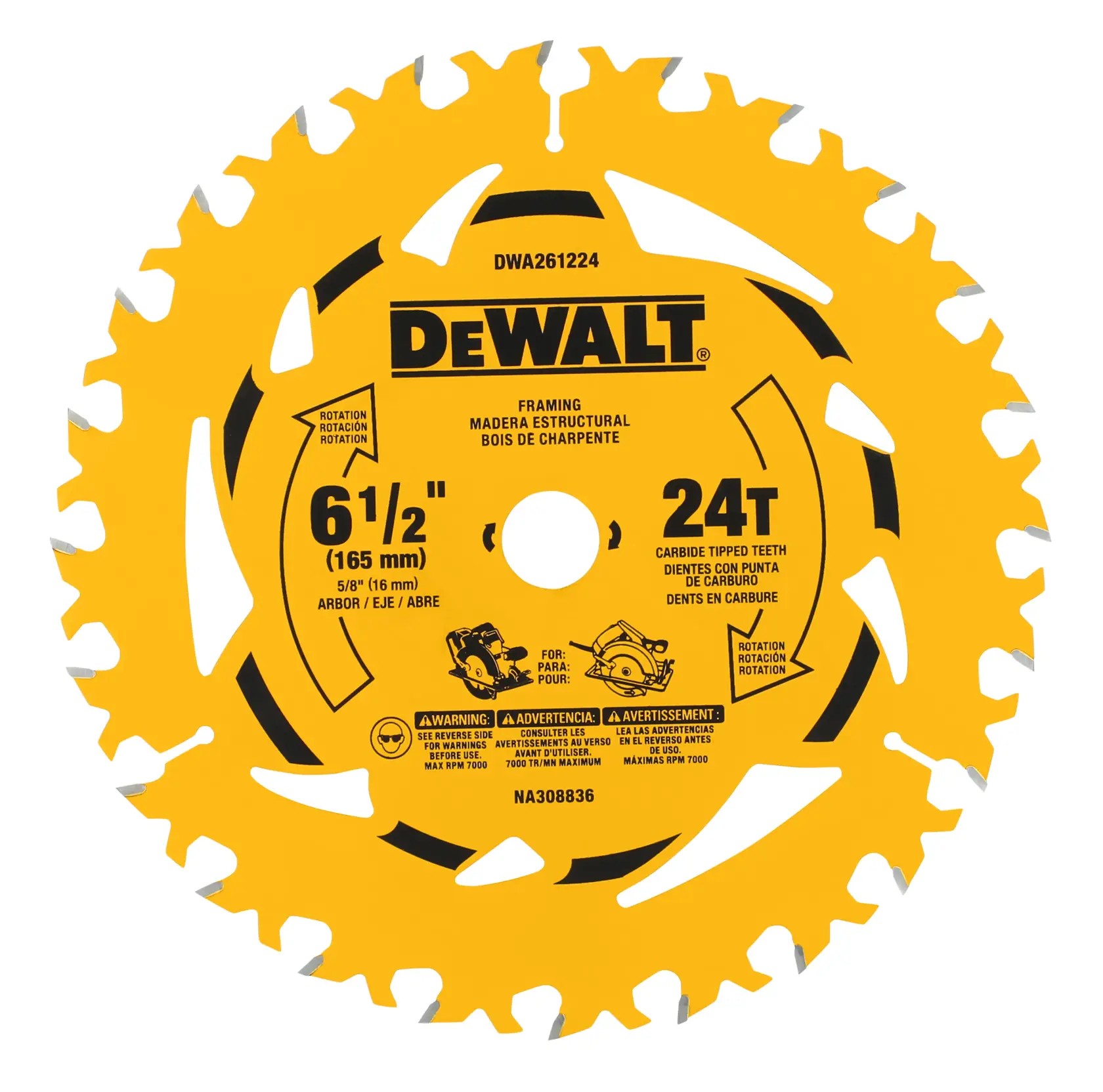 DEWALT DWA261224 — Lâmina Serra Circular One Blade - 6 1/2" (165MM) - 24D
