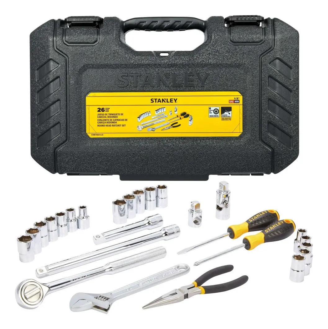 STANLEY STMT45514-LA — Jogo de Soquetes Estriad MM e POL 1/2 C/26PCS