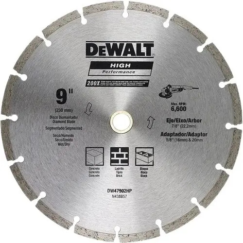 DEWALT DW47902HP — Disco Diamantado 9" 230MM Segmentado - Furo 22MM com Redutor para 20 e 16MM