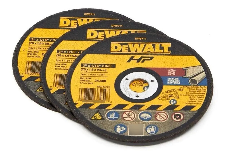 DEWALT DW8711P3 — Disco de Corte Abrasivo HP 3''X1/16"X3/8'' - 3PCS - (DCS438B)
