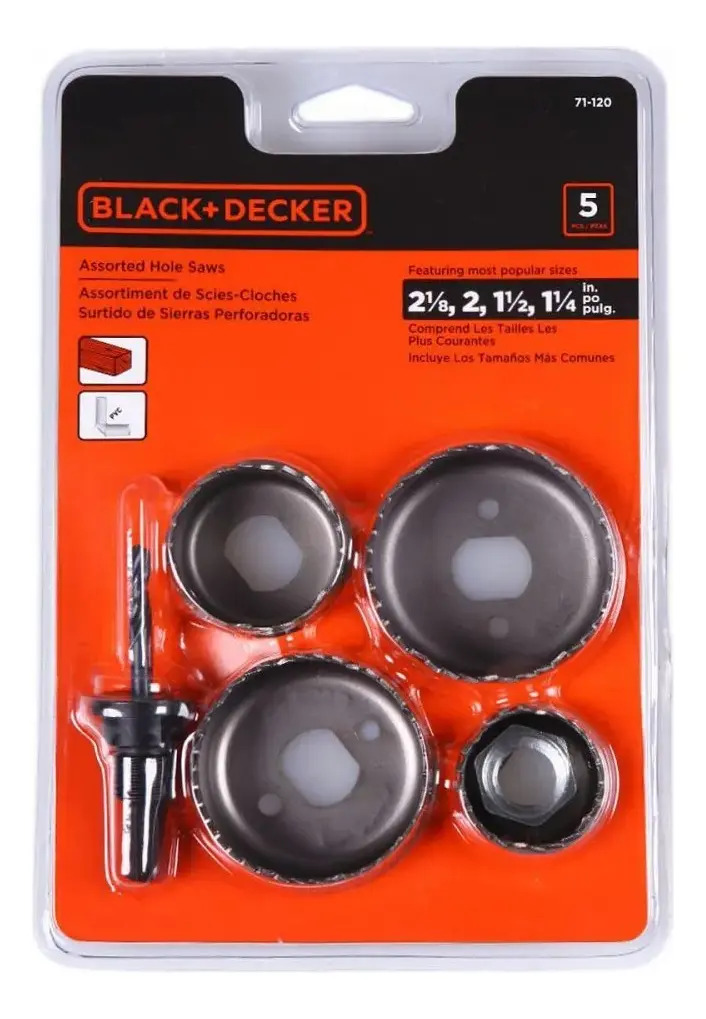 BLACK+DECKER 71-120A — CJ. Serra Copo para Madeira (1 1/4",1 1/2",2",2 1/8") e Mandril