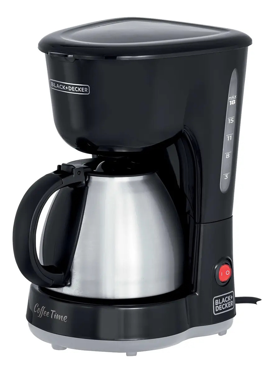Black+decker CM15-BR — Coffee Time, 18 Cafés, Porta Filtro Remov., Placa Aquec., Corta Pingos, Jarra INOX, Colher Medidora, 127V