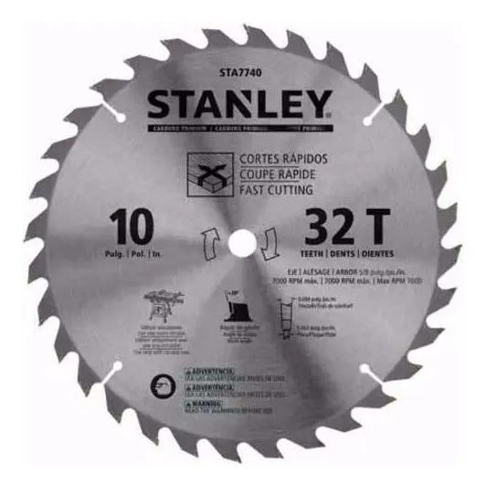 STANLEY STA7740 — Lâmina de Serra Esquadria 10" 32 Dentes - Furo 5/8" (16MM) - Corte Madeira