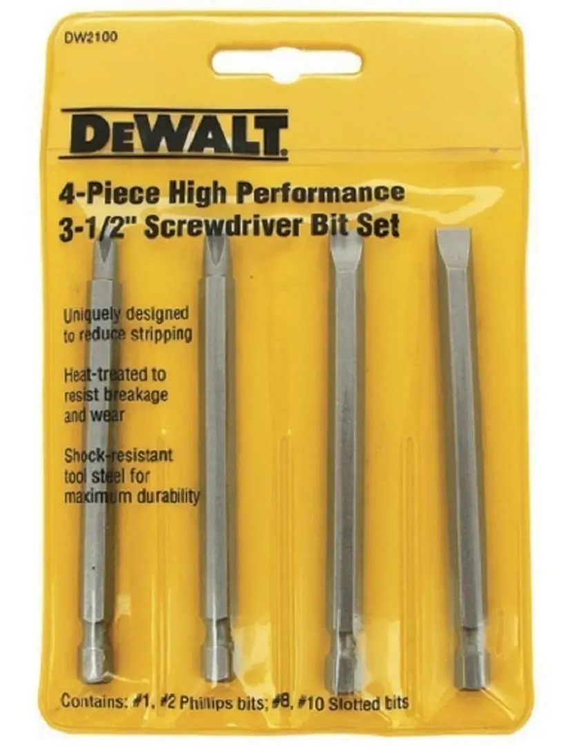 DEWALT DW2100 — 4 Pontas Longas 3 1/2"( 2 Phil #1,#2; 2 Fenda #8,#10 )