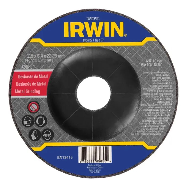 IRWIN IW403451 — Disco de Desbaste - Metal 4 1/2'' X 6,4MM X 7/8''