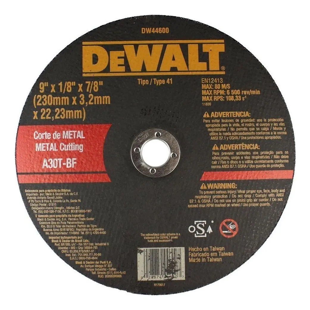 DEWALT DW44600 — Disco de Corte - Metal 9'' X 3,2MM X 7/8''