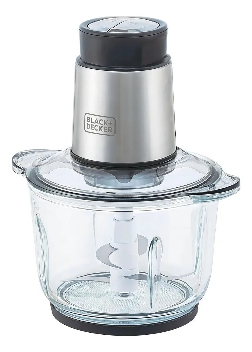 Black+decker MP300G-B2 — Gourmand Gris - Miniprocessador em INOX com Tigela de Vidro, 2 Velocidades, 4 Lâminas, 220V