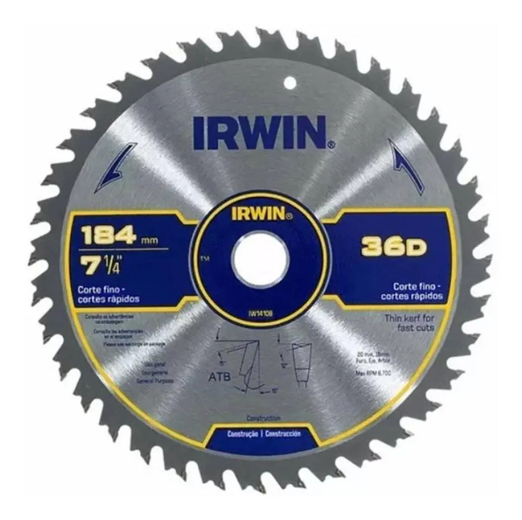 IRWIN IW14108 — Serra Cir-Cortes Rápidos 184MM X 36D X 20MM