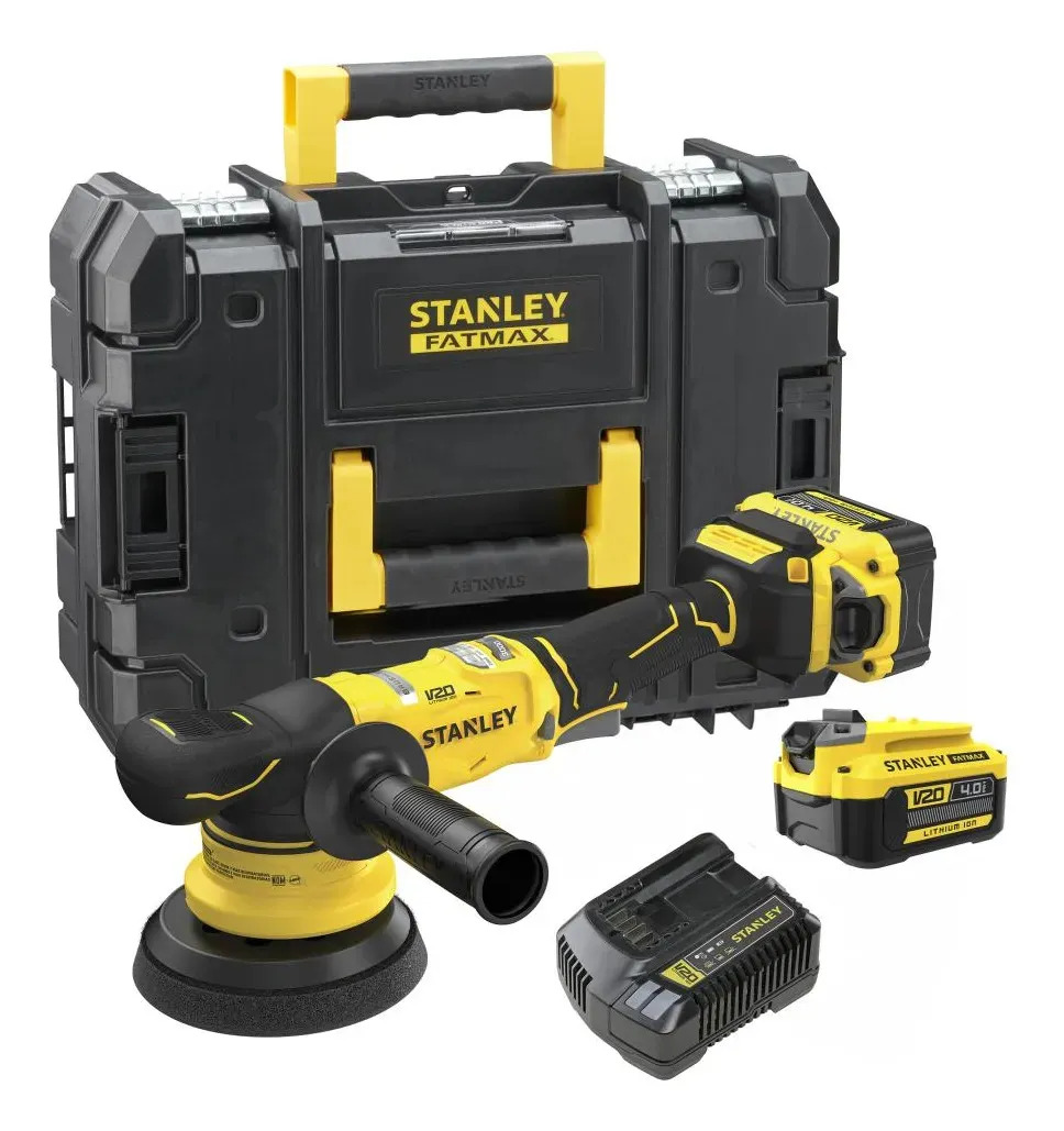 STANLEY SBE150M2T-BR — Politriz Roto Orbital 5" (127MM) 20V Max* LI-Ion Brushless 2 Bat 4AH (SB204) Carreg. Bivolt (SC400) e Maleta Pro Stack
