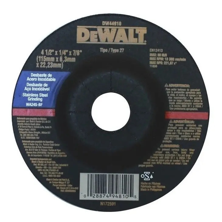 DEWALT DW44810 — Disco de Desbaste - INOX 4 1/2" X 6,3MM X 7/8"