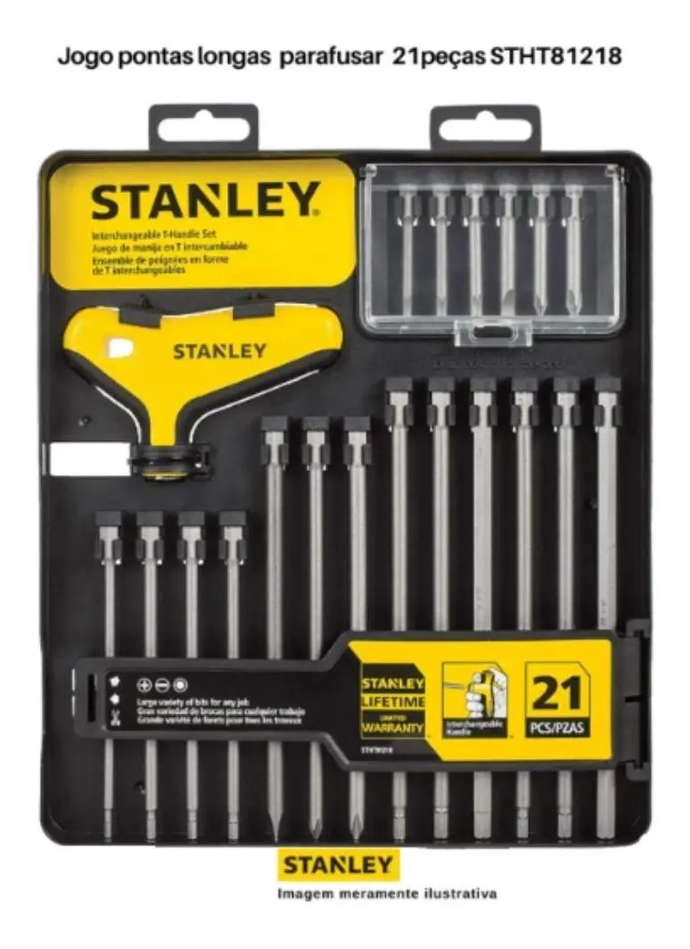 STANLEY STHT81218 — Jogo de Pontas Longas para Parafusar 21 PCS com Cabo T Intercambiavel