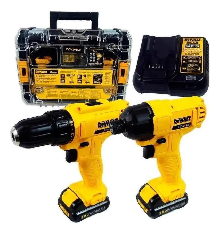 DEWALT DCK201C2-BR — Combo Paraf/Furad 3/8" (10MM) e Paraf de Impacto 1/4" (6,35MM) 12V Max* LI-ION, 2 Bat 1.5AH (DCB120) Carregador Bivolt e Maleta
