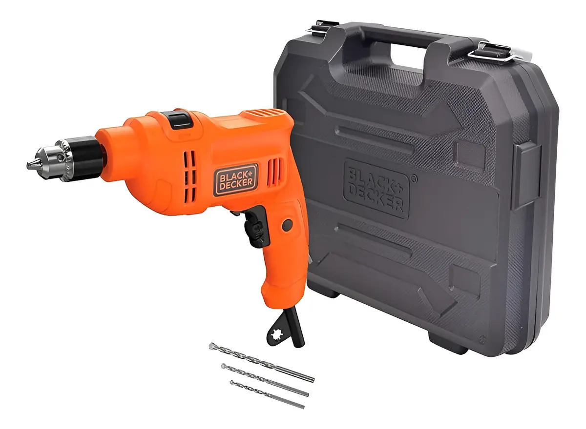 Black+decker BED710550K-B2 — Furadeira de Impacto 3/8" (10MM) 550W Velocidade Variável C/ 3 Brocas e Maleta 220V