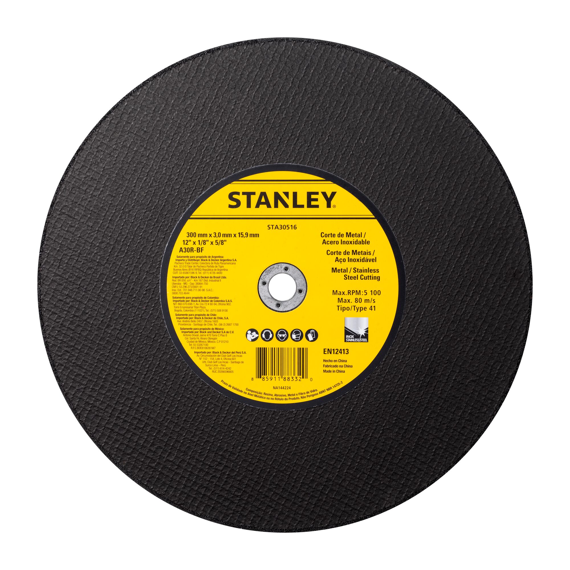 STANLEY STA30516 — Disco de Corte - Metal 12" X 3.0MM X 5/8"