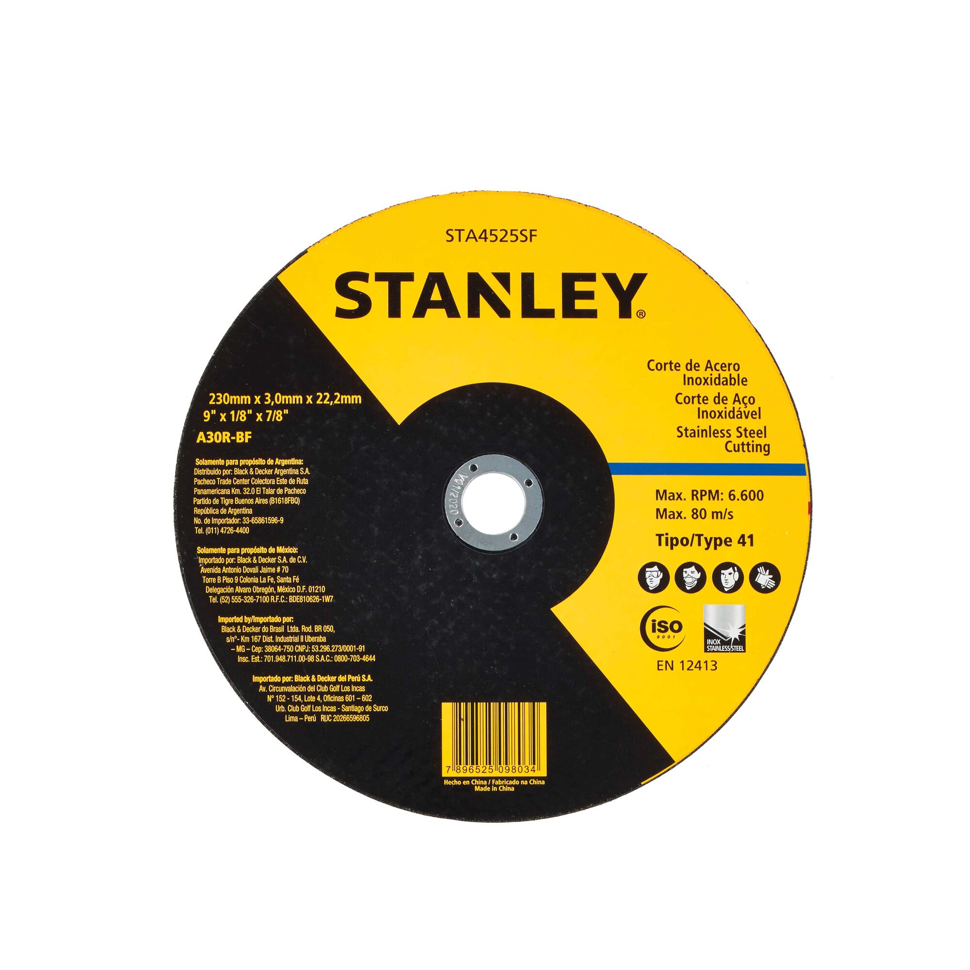 STANLEY STA4525SF — Disco de Corte - INOX 9" X 3,0MM X 7/8"