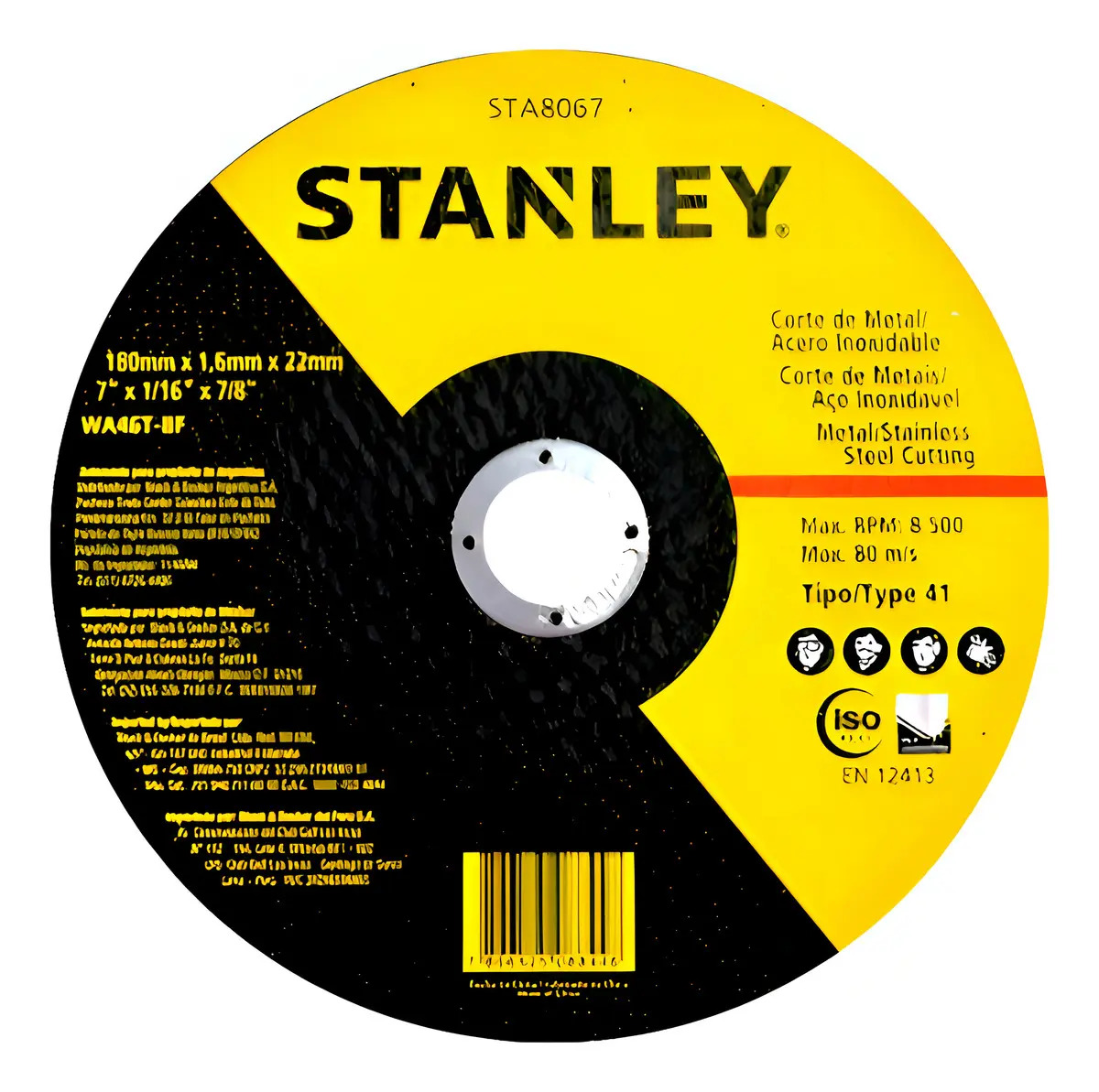 STANLEY STA8067 — Disco de Corte Fino - Metal / INOX 7" X 1,6MM X 7/8''