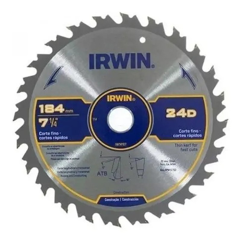 IRWIN IW14107 — Serra Cir-Cortes Rápidos 184MM X 24D X 20MM