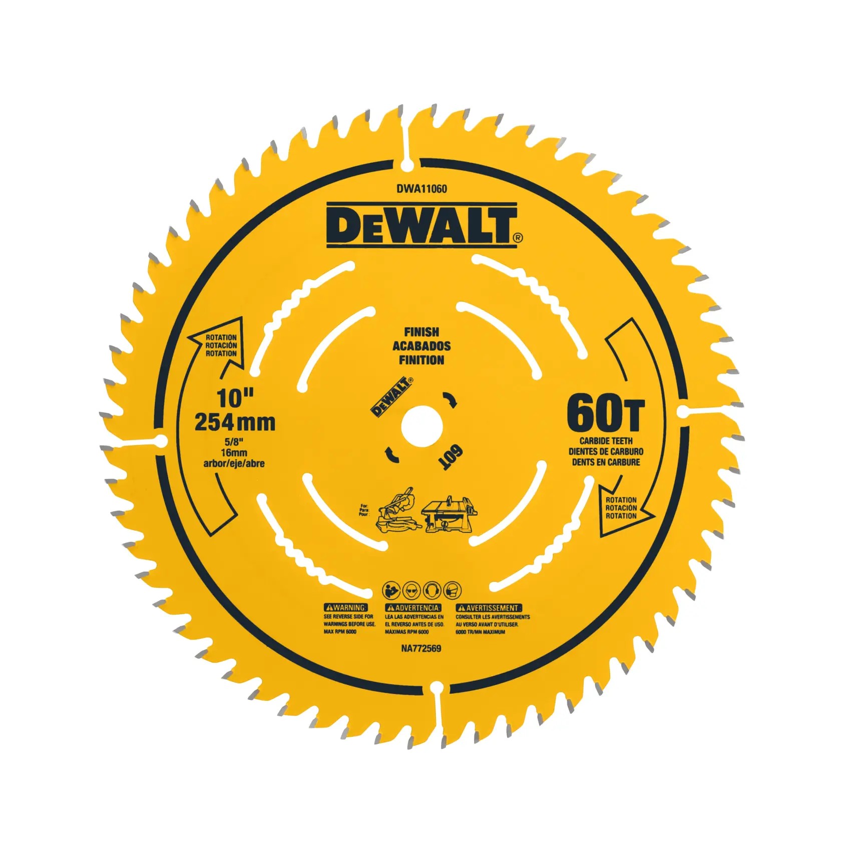 DEWALT DWA11060 — Lâmina Serra Esquadria - One Blade - 10" - 60D - Furo de 5/8" (16MM) ACABAMENTO Fino em Madeira Limpa