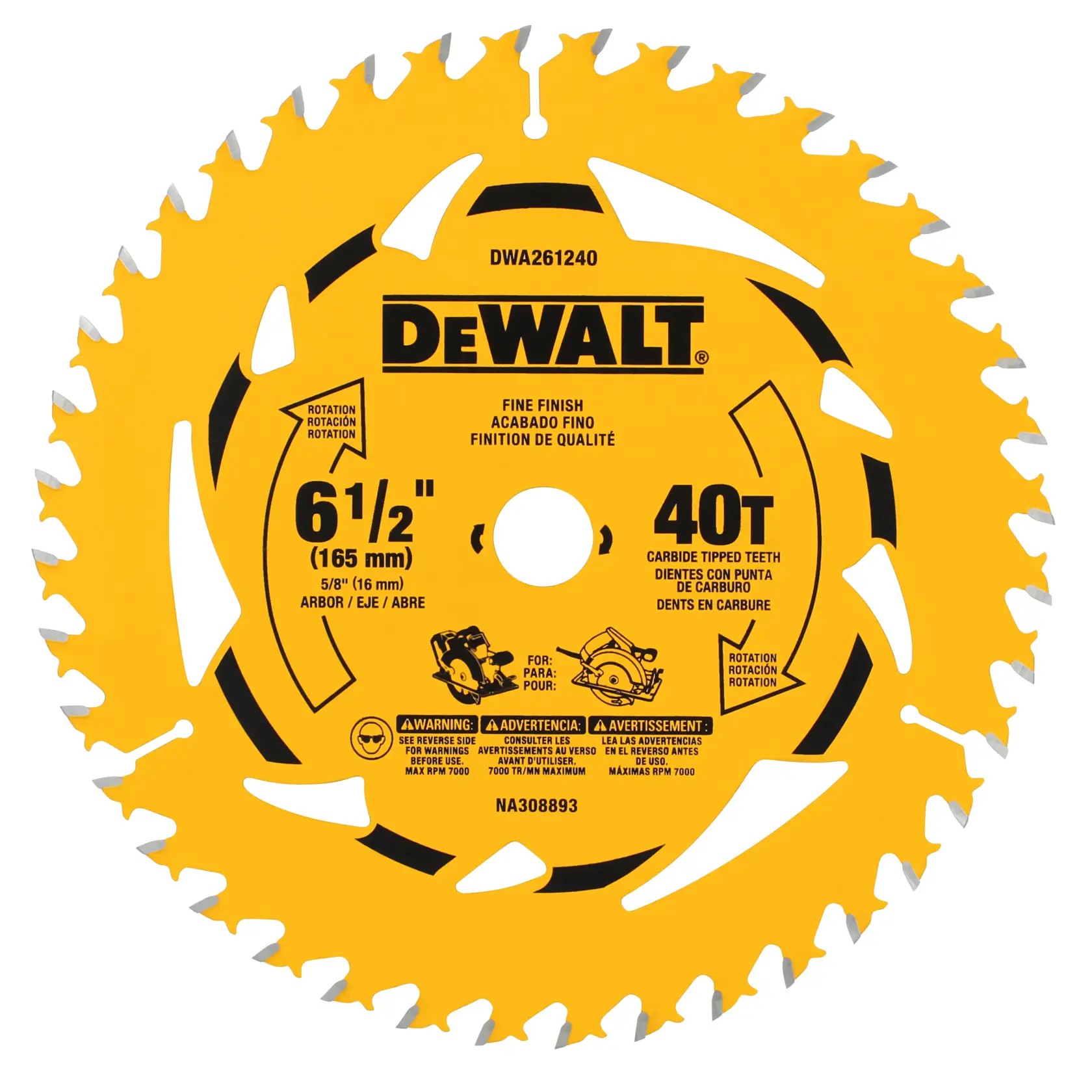 DEWALT DWA261240 — Lâmina Serra Circular One Blade - 6 1/2" (165MM) - 40D