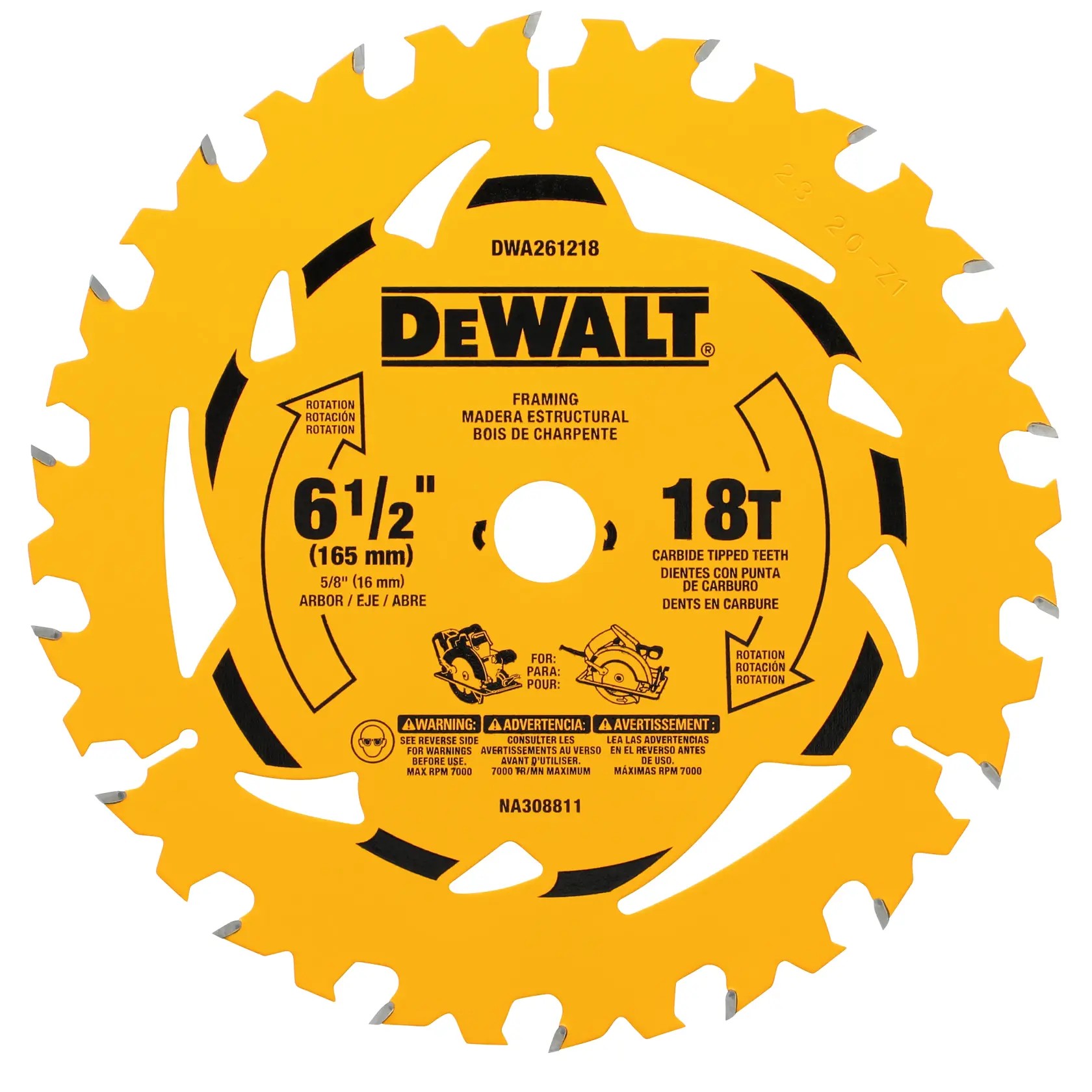 DEWALT DWA261218 — Lâmina Serra Circular One Blade - 6 1/2" (165MM) - 18D