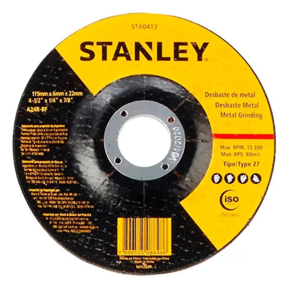 STANLEY STA0413 — Disco de Desbaste - Metal 4 1/2'' X 6,0MM X 7/8''