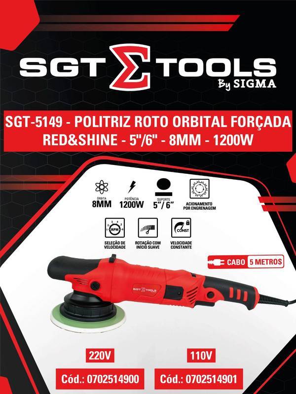 SGT-5149 - 220V - Politriz Roto Orbital Forcada Red&shine - 5"/6" - 8MM - 1200W