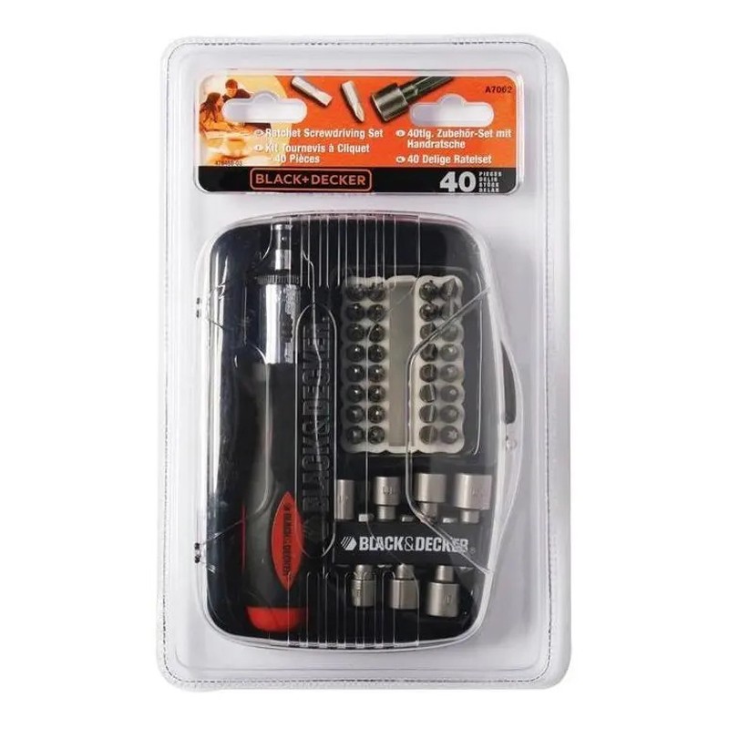 Black+decker A7062-XJ — CJ. para Parafusar 40 Peças com Chave Catraca