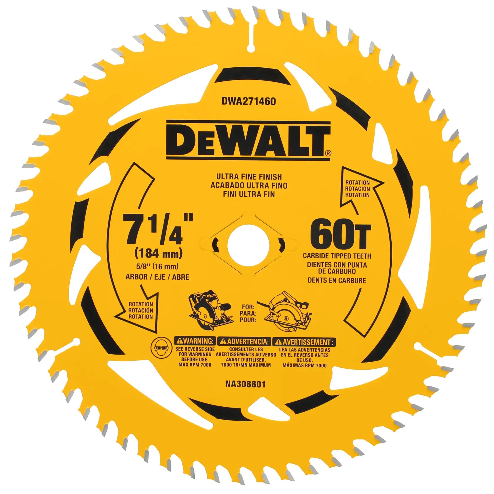 DEWALT DWA271460 — Lâmina Serra Circular One Blade - 7 1/4" (184MM) - 60D